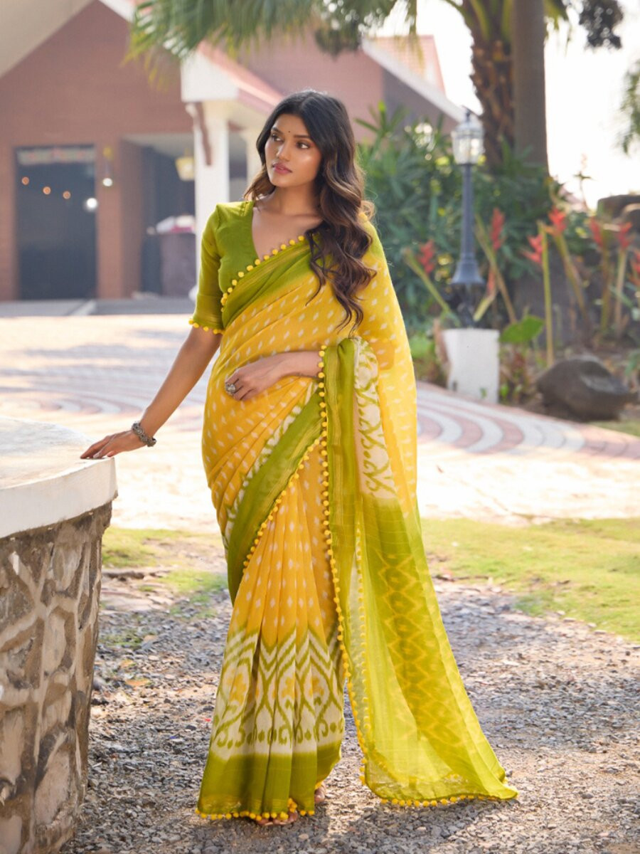 Multi Mul mul cotton Printed Reception Casual Party Classic Style Sarees