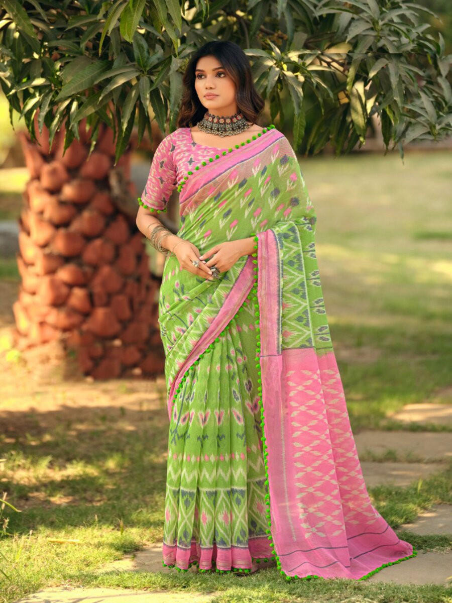 Multi Mul mul cotton Printed Reception Casual Party Classic Style Sarees