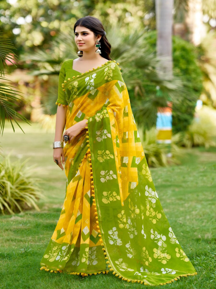 Multi Mul mul cotton Printed Reception Casual Party Classic Style Sarees