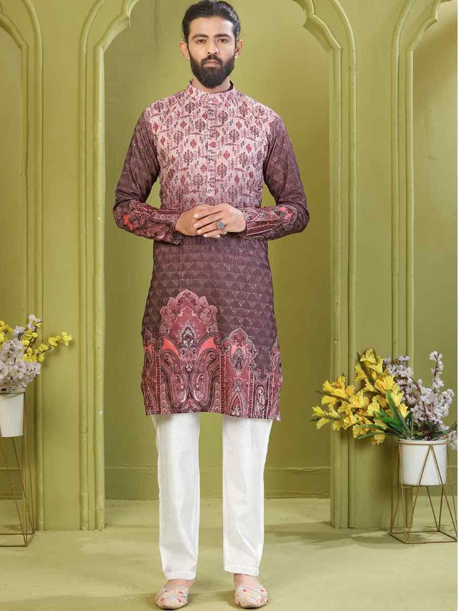 Multi Muslin Cotton Embroidery And Printed Festival Wedding Party Mens Kurta