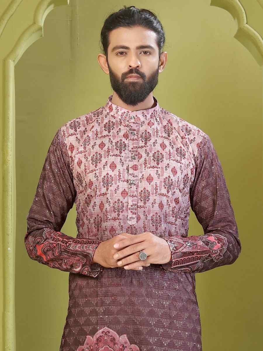 Multi Muslin Cotton Embroidery And Printed Festival Wedding Party Mens Kurta