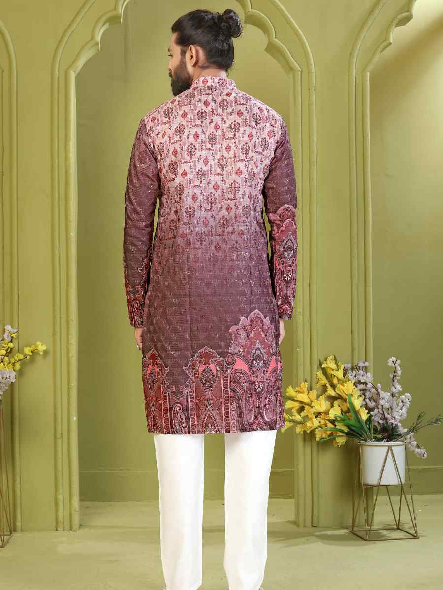 Multi Muslin Cotton Embroidery And Printed Festival Wedding Party Mens Kurta
