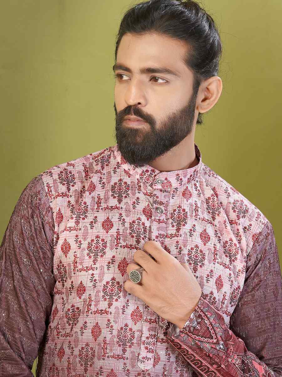 Multi Muslin Cotton Embroidery And Printed Festival Wedding Party Mens Kurta