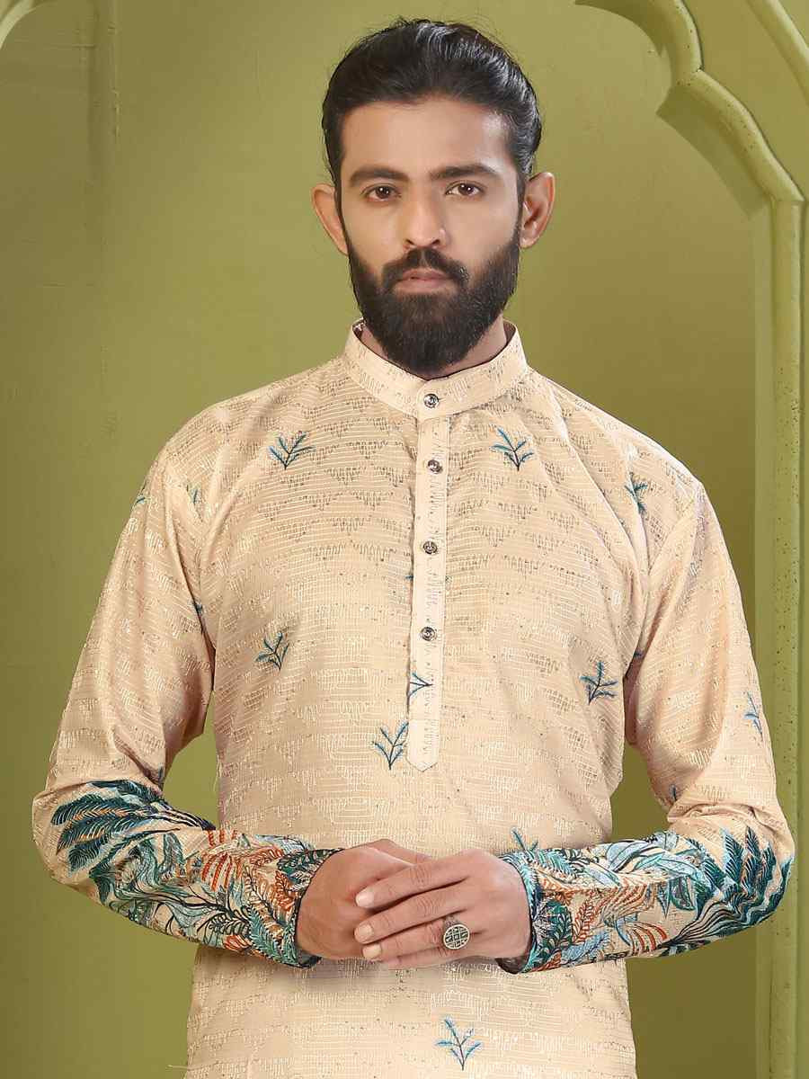 Multi Muslin Cotton Embroidery And Printed Festival Wedding Party Mens Kurta