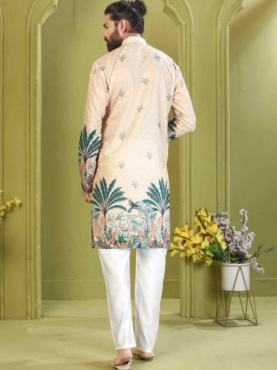Multi Muslin Cotton Embroidery And Printed Festival Wedding Party Mens Kurta