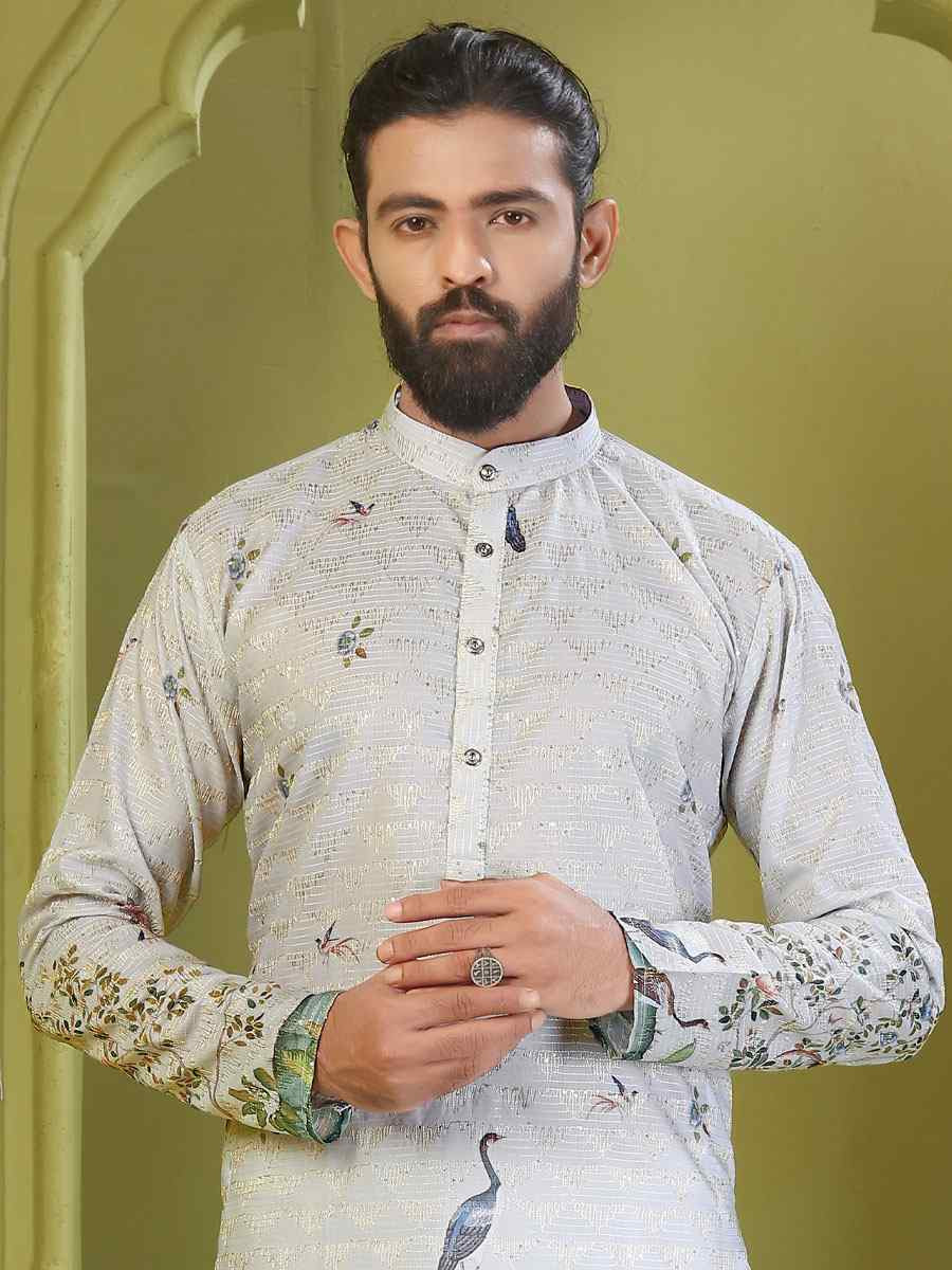 Multi Muslin Cotton Embroidery And Printed Festival Wedding Party Mens Kurta