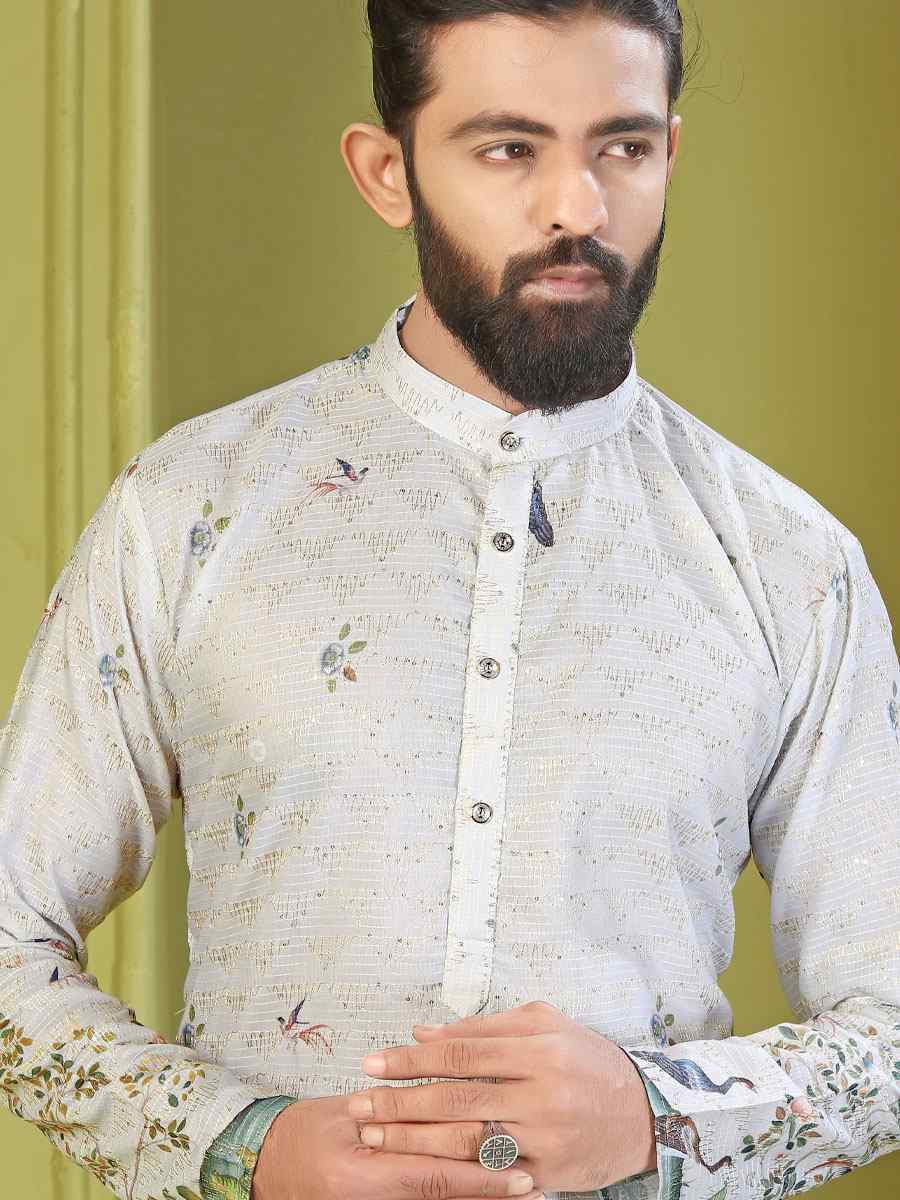 Multi Muslin Cotton Embroidery And Printed Festival Wedding Party Mens Kurta