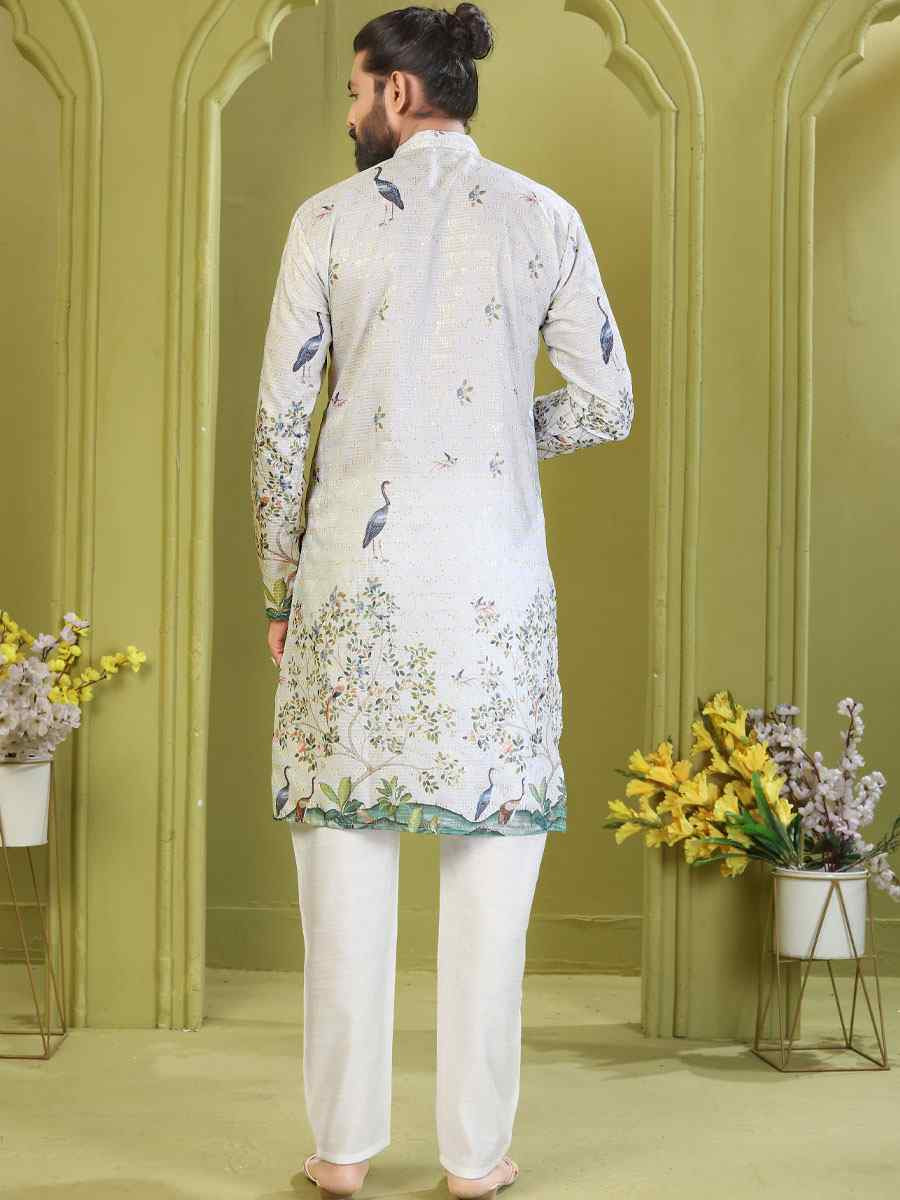 Multi Muslin Cotton Embroidery And Printed Festival Wedding Party Mens Kurta
