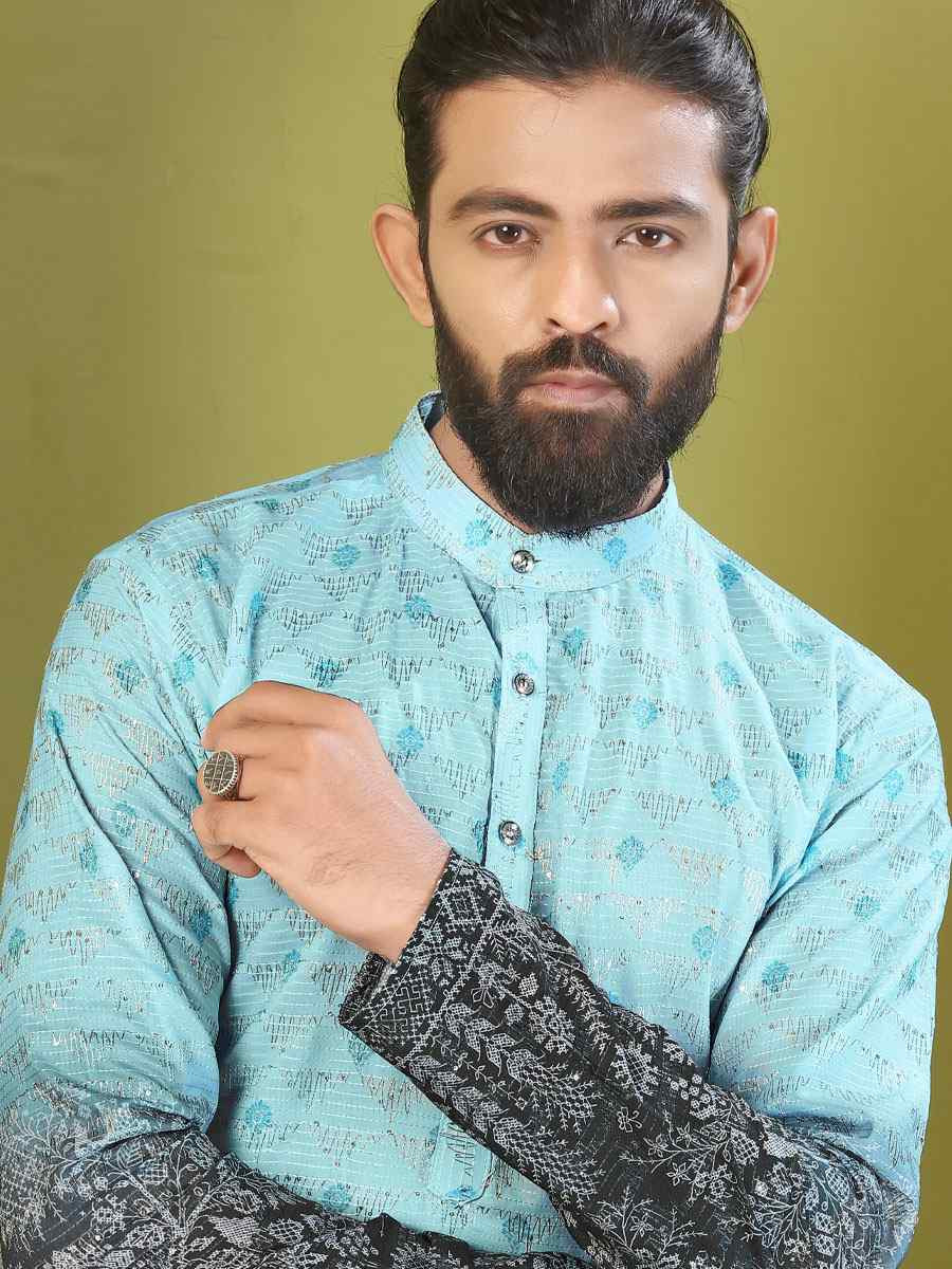 Multi Muslin Cotton Embroidery And Printed Festival Wedding Party Mens Kurta