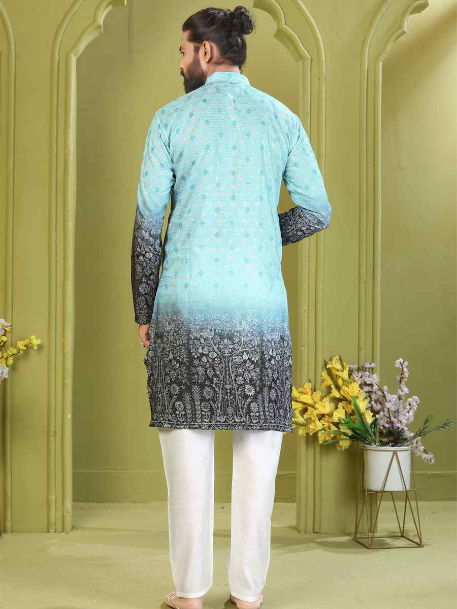 Multi Muslin Cotton Embroidery And Printed Festival Wedding Party Mens Kurta
