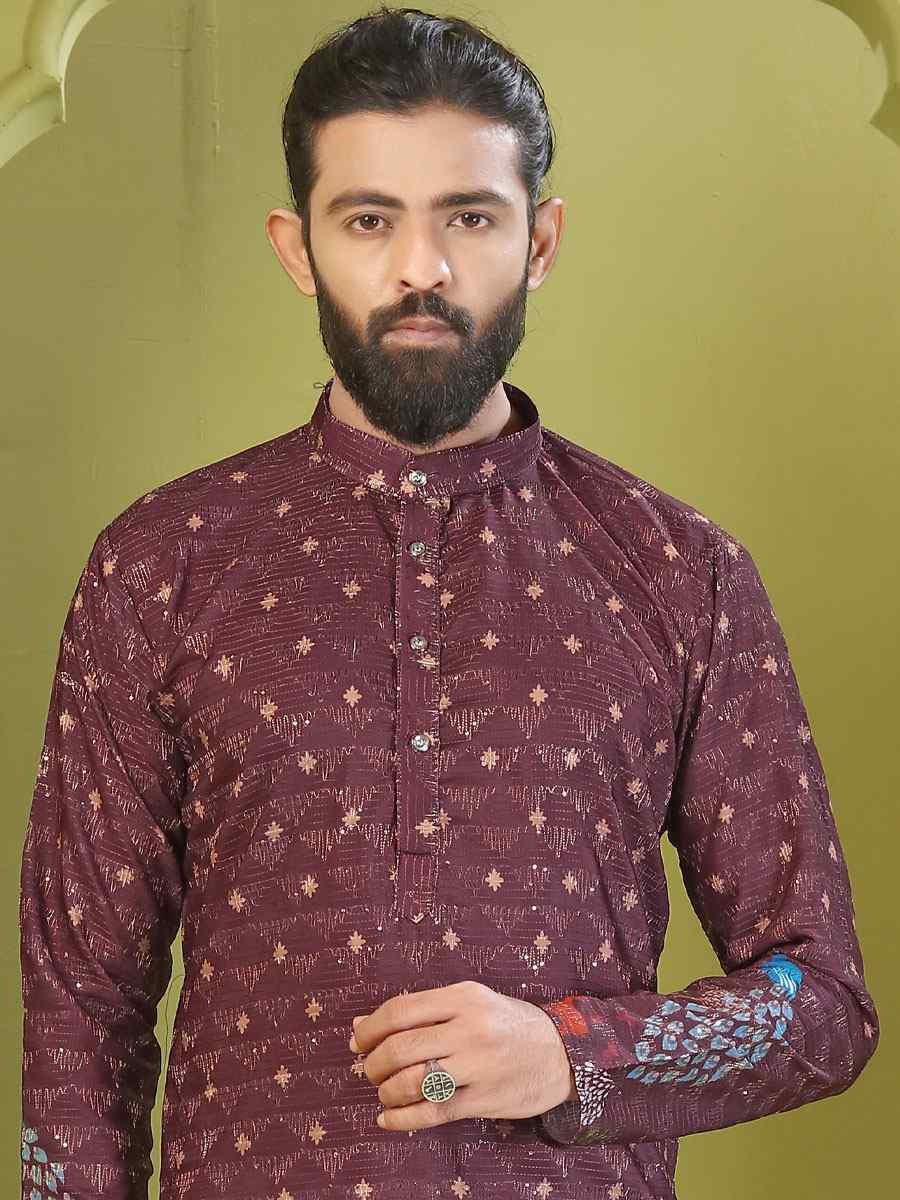 Multi Muslin Cotton Embroidery And Printed Festival Wedding Party Mens Kurta