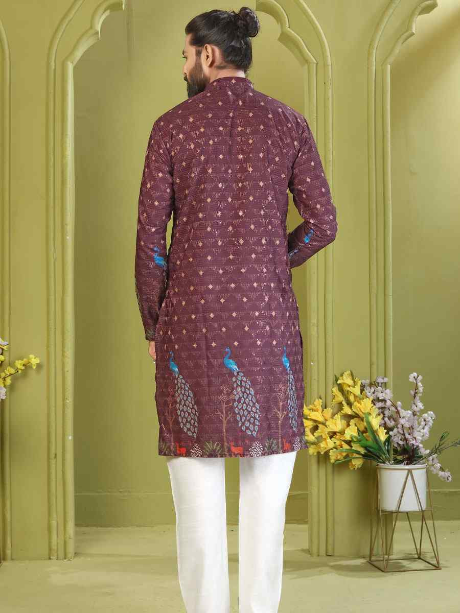 Multi Muslin Cotton Embroidery And Printed Festival Wedding Party Mens Kurta