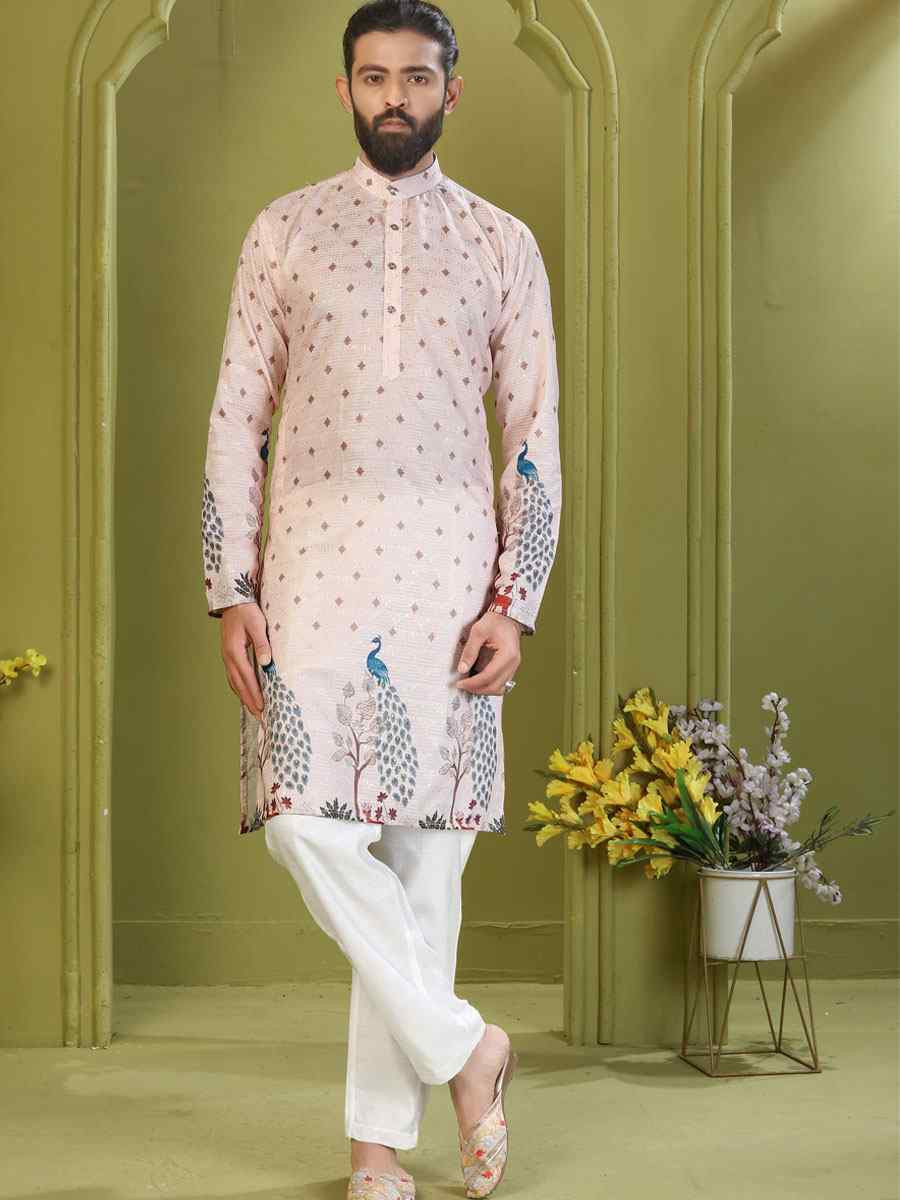 Multi Muslin Cotton Embroidery And Printed Festival Wedding Party Mens Kurta