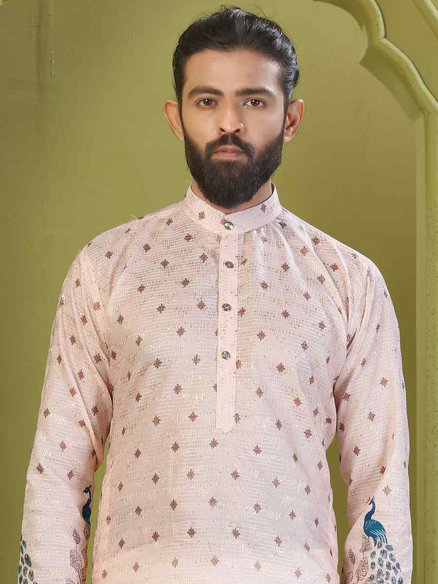 Multi Muslin Cotton Embroidery And Printed Festival Wedding Party Mens Kurta