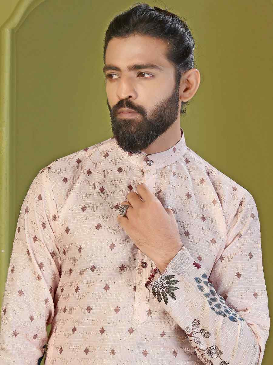 Multi Muslin Cotton Embroidery And Printed Festival Wedding Party Mens Kurta