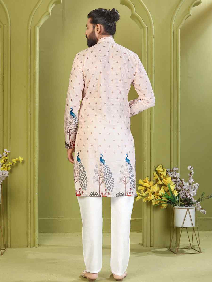 Multi Muslin Cotton Embroidery And Printed Festival Wedding Party Mens Kurta