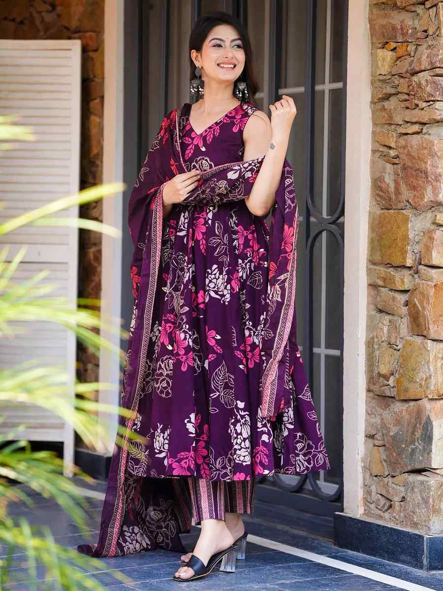 Multi Muslin Cotton Printed Party Wedding Festival Casual Ready Anarkali Salwar Kameez