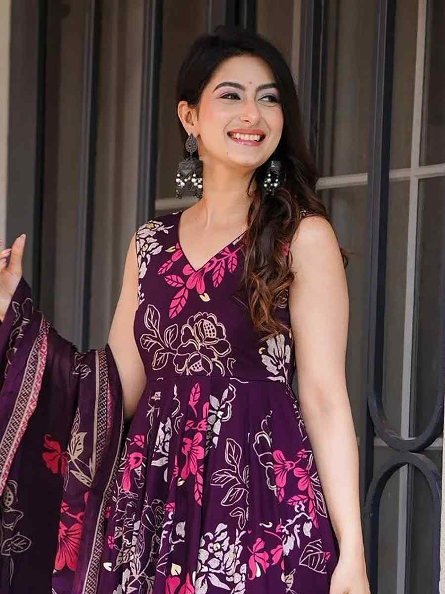 Multi Muslin Cotton Printed Party Wedding Festival Casual Ready Anarkali Salwar Kameez