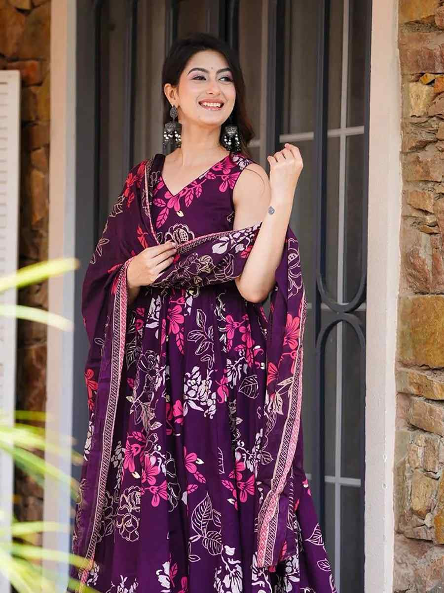 Multi Muslin Cotton Printed Party Wedding Festival Casual Ready Anarkali Salwar Kameez