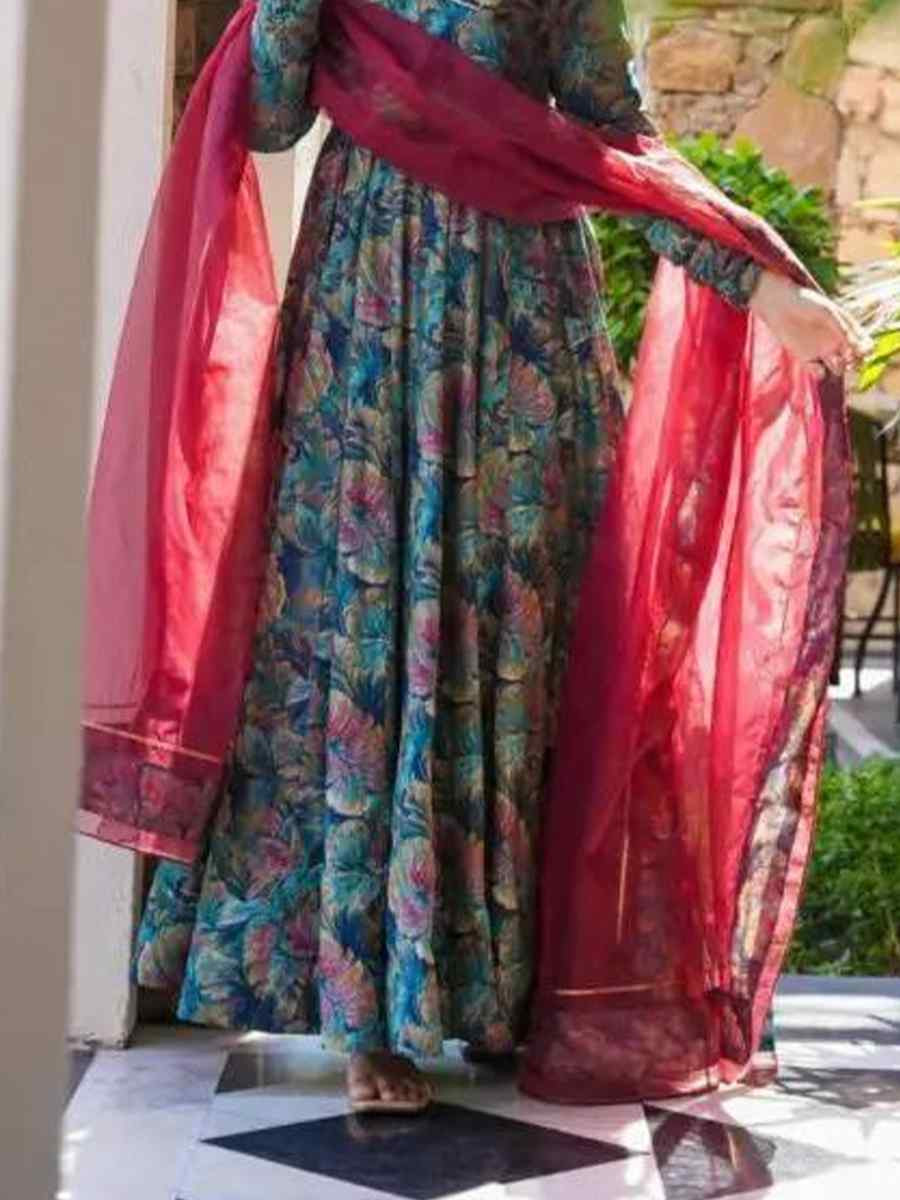 Multi Muslin Embroidered Festival Casual Ready Anarkali Salwar Kameez