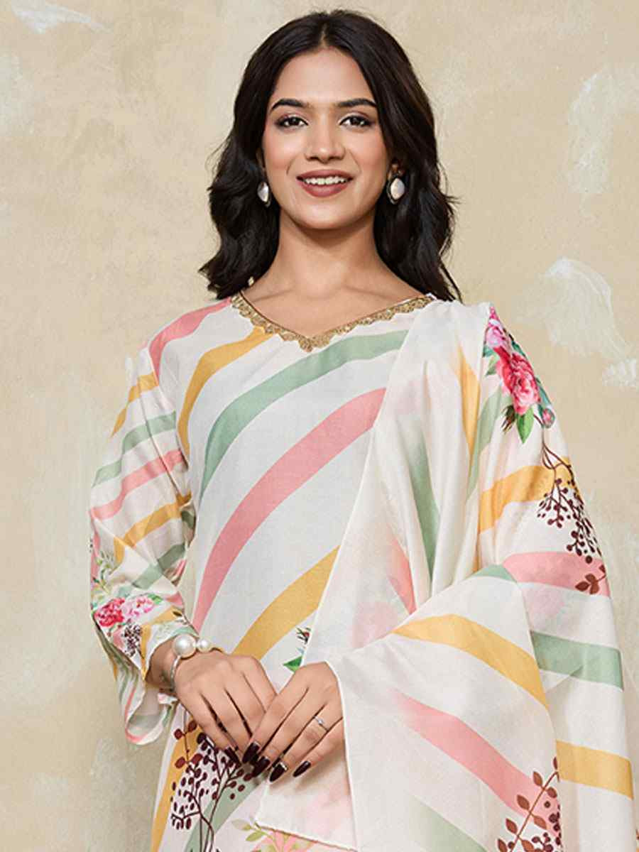 Multi Muslin Silk Printed Party Wedding Festival Casual Ready Pant Salwar Kameez