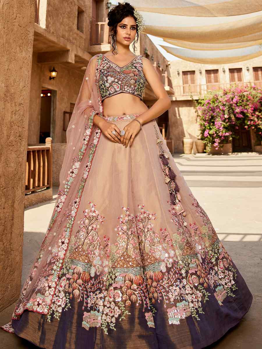 Multi Net Embroidered Bridesmaid Wedding Heavy Border Lehenga Choli