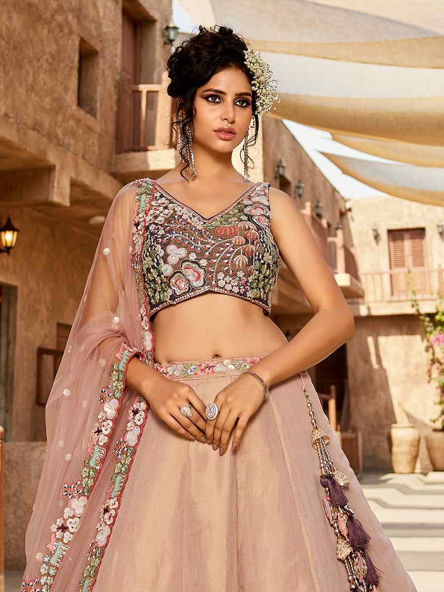 Multi Net Embroidered Bridesmaid Wedding Heavy Border Lehenga Choli