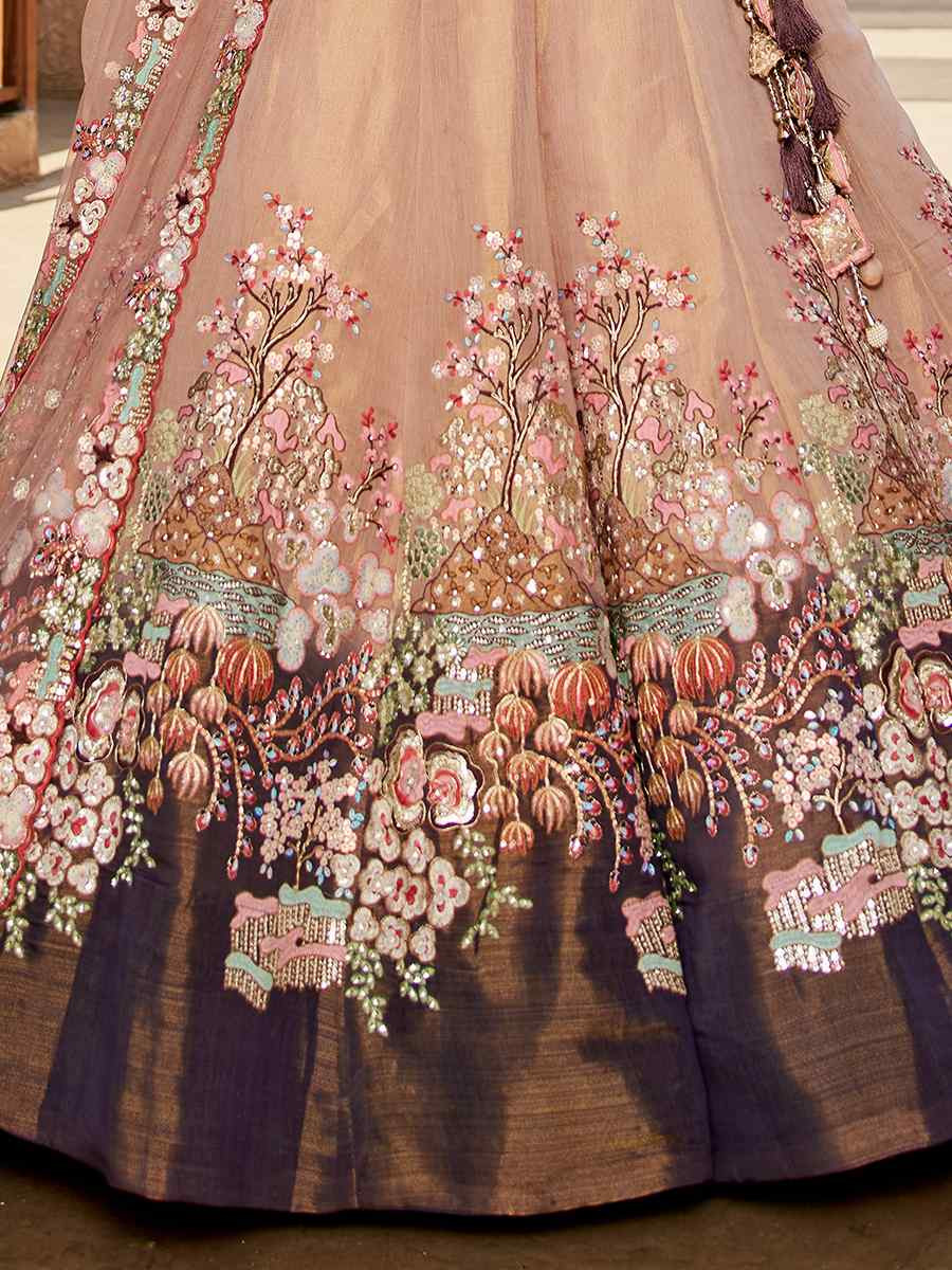 Multi Net Embroidered Bridesmaid Wedding Heavy Border Lehenga Choli