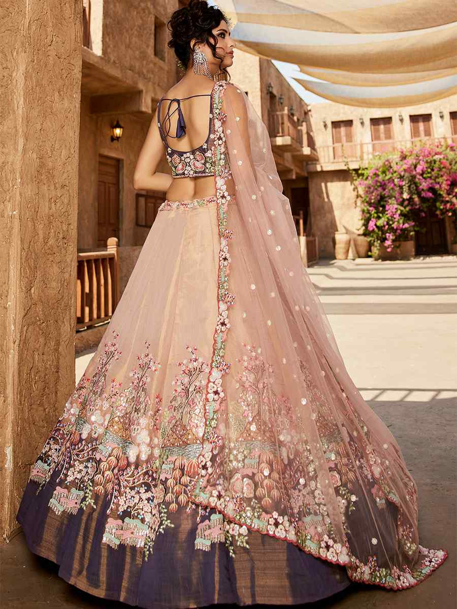 Multi Net Embroidered Bridesmaid Wedding Heavy Border Lehenga Choli