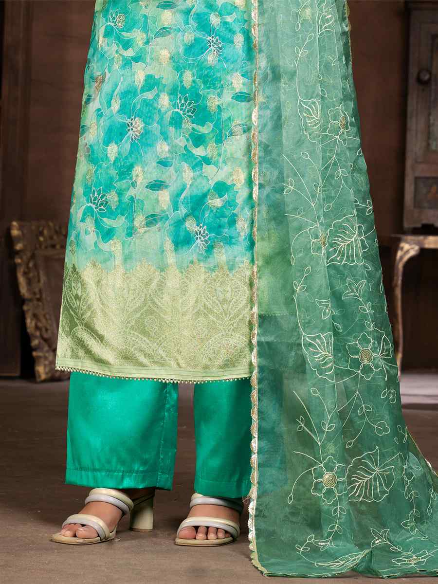 Multi Organza Banarasi Jacquard Embroidered Casual Festival Pant Salwar Kameez