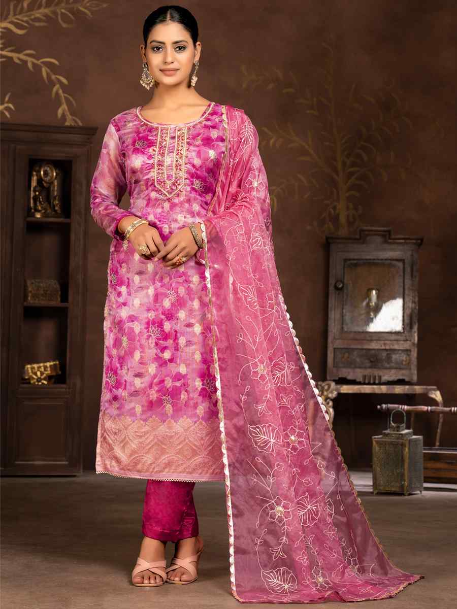Multi Organza Banarasi Jacquard Embroidered Casual Festival Pant Salwar Kameez