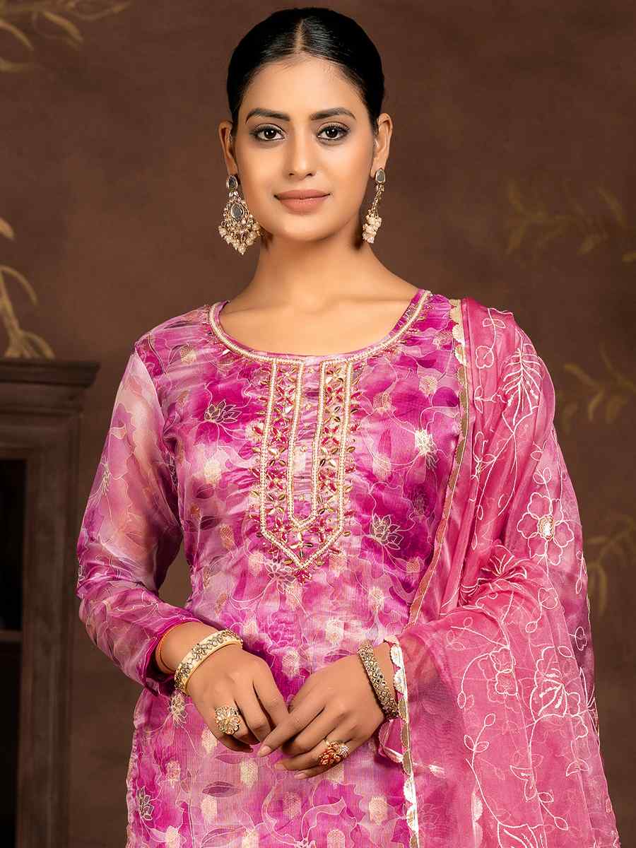 Multi Organza Banarasi Jacquard Embroidered Casual Festival Pant Salwar Kameez