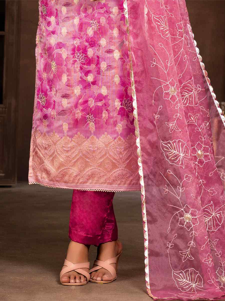 Multi Organza Banarasi Jacquard Embroidered Casual Festival Pant Salwar Kameez