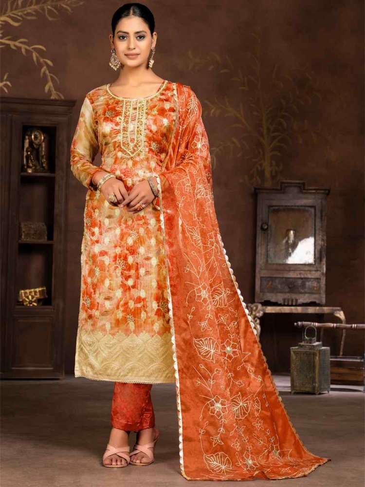 Multi Organza Banarasi Jacquard Embroidered Casual Festival Pant Salwar Kameez