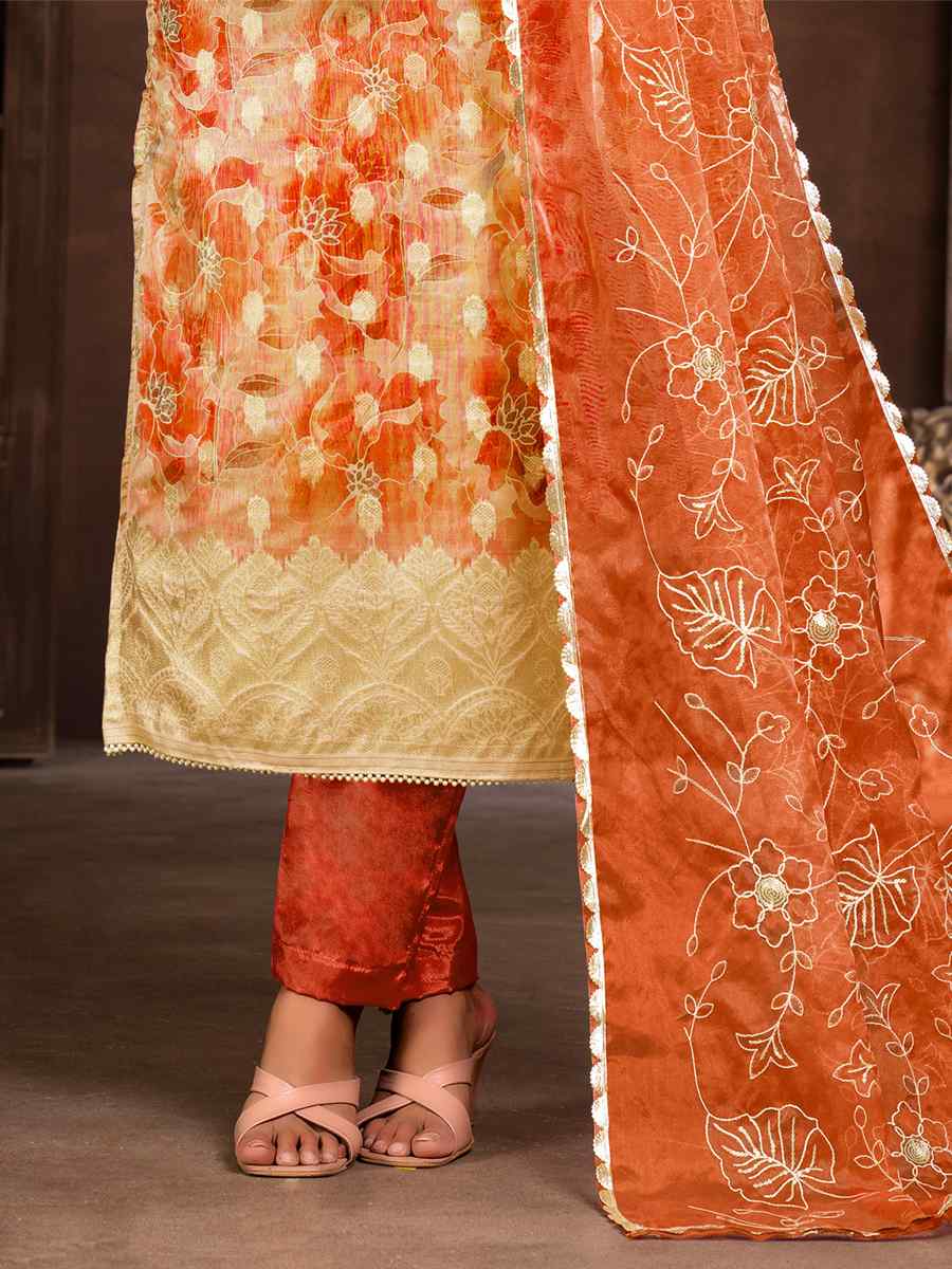 Multi Organza Banarasi Jacquard Embroidered Casual Festival Pant Salwar Kameez