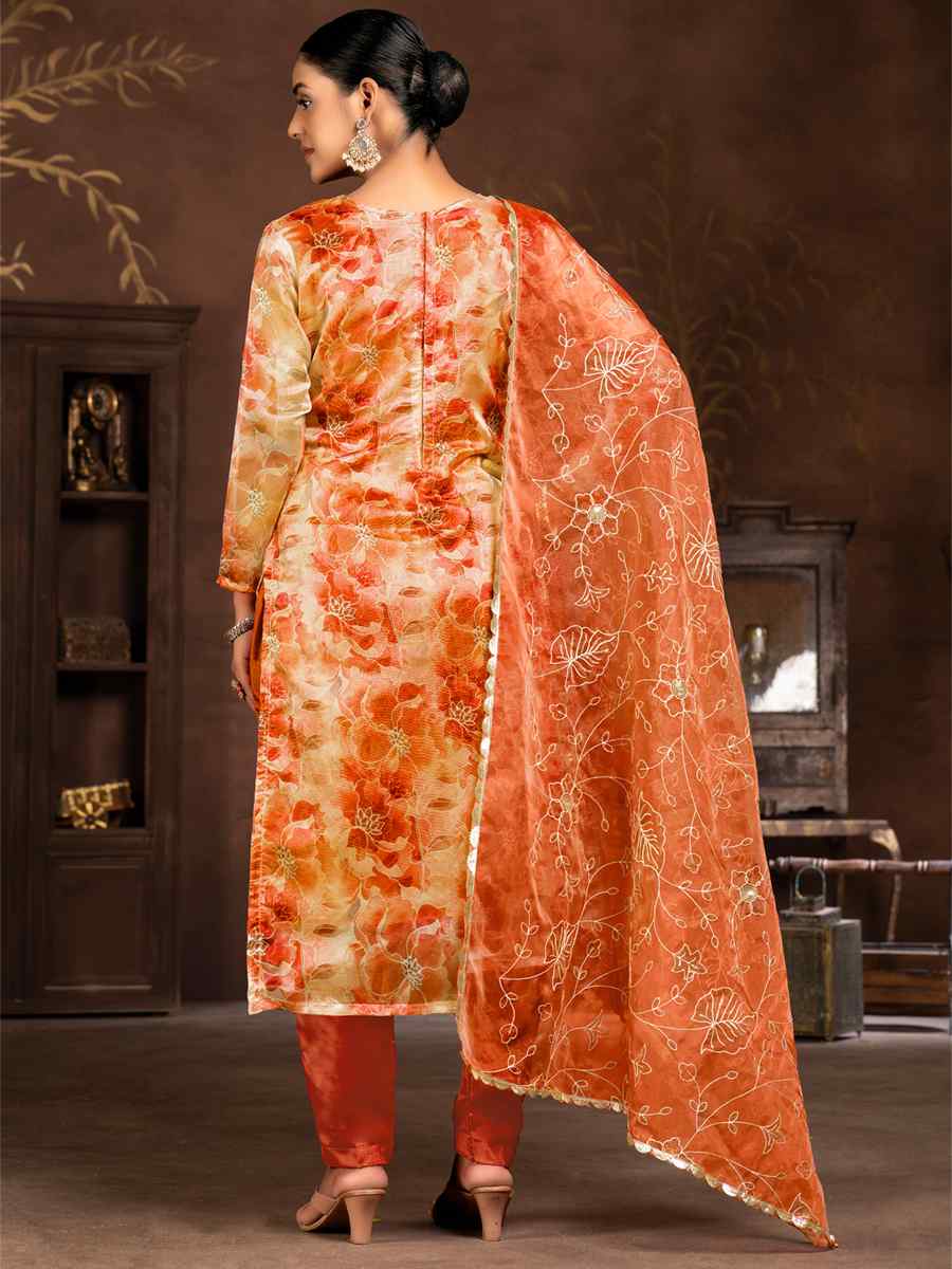 Multi Organza Banarasi Jacquard Embroidered Casual Festival Pant Salwar Kameez