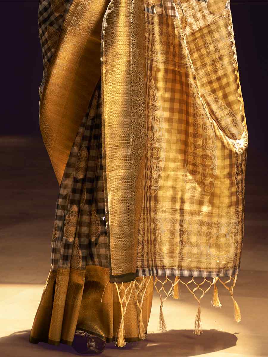 Multi Organza Checks Handwoven Casual Festival Heavy Border Saree