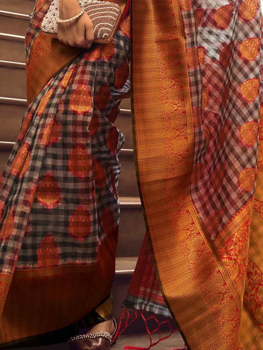 Multi Organza Checks Handwoven Casual Festival Heavy Border Saree