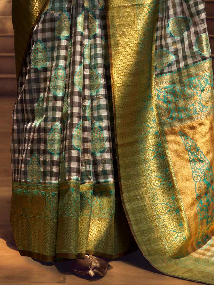 Multi Organza Checks Handwoven Casual Festival Heavy Border Saree