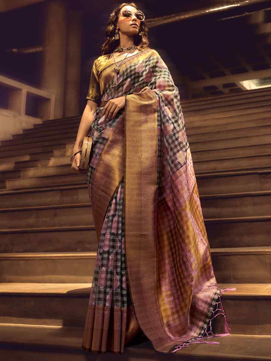 Multi Organza Checks Handwoven Casual Festival Heavy Border Saree