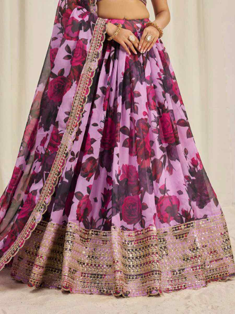 Multi Organza Embroidered Bridesmaid Wedding Heavy Border Lehenga Choli
