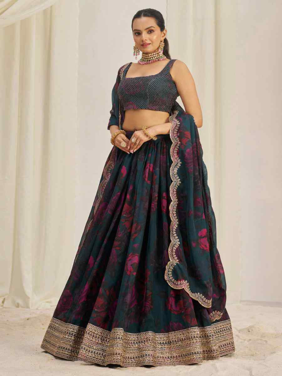 Multi Organza Embroidered Bridesmaid Wedding Heavy Border Lehenga Choli