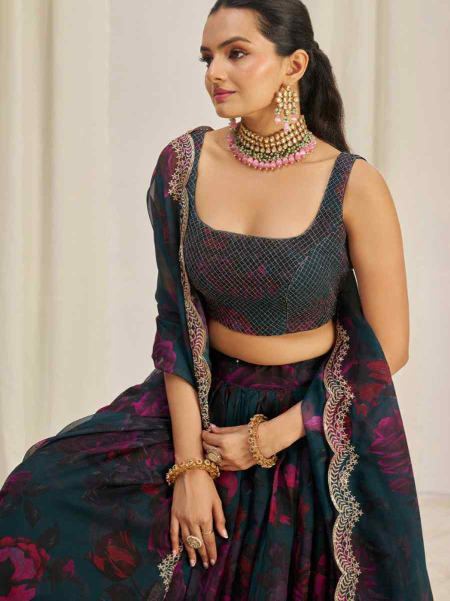 Multi Organza Embroidered Bridesmaid Wedding Heavy Border Lehenga Choli