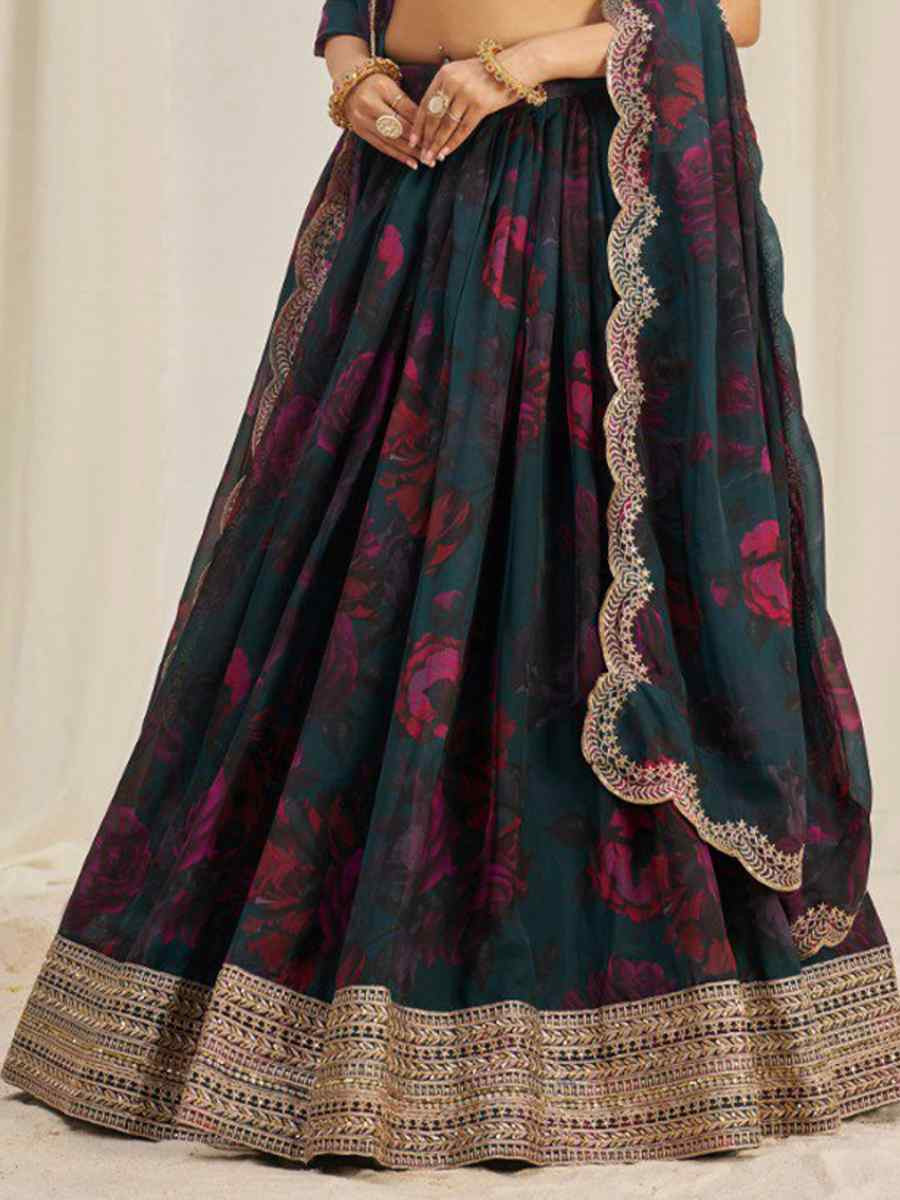 Multi Organza Embroidered Bridesmaid Wedding Heavy Border Lehenga Choli