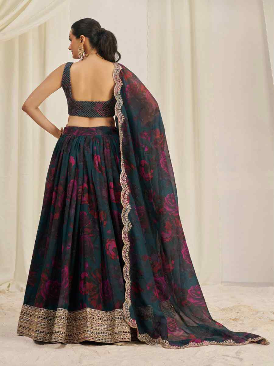 Multi Organza Embroidered Bridesmaid Wedding Heavy Border Lehenga Choli