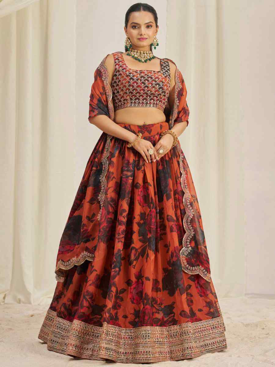 Multi Organza Embroidered Bridesmaid Wedding Heavy Border Lehenga Choli
