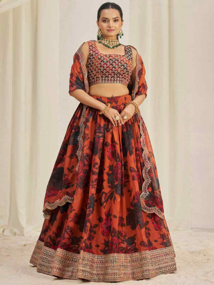 Multi Organza Embroidered Bridesmaid Wedding Heavy Border Lehenga Choli