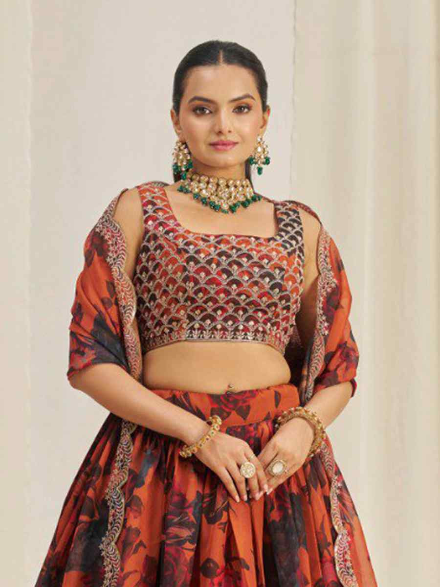 Multi Organza Embroidered Bridesmaid Wedding Heavy Border Lehenga Choli