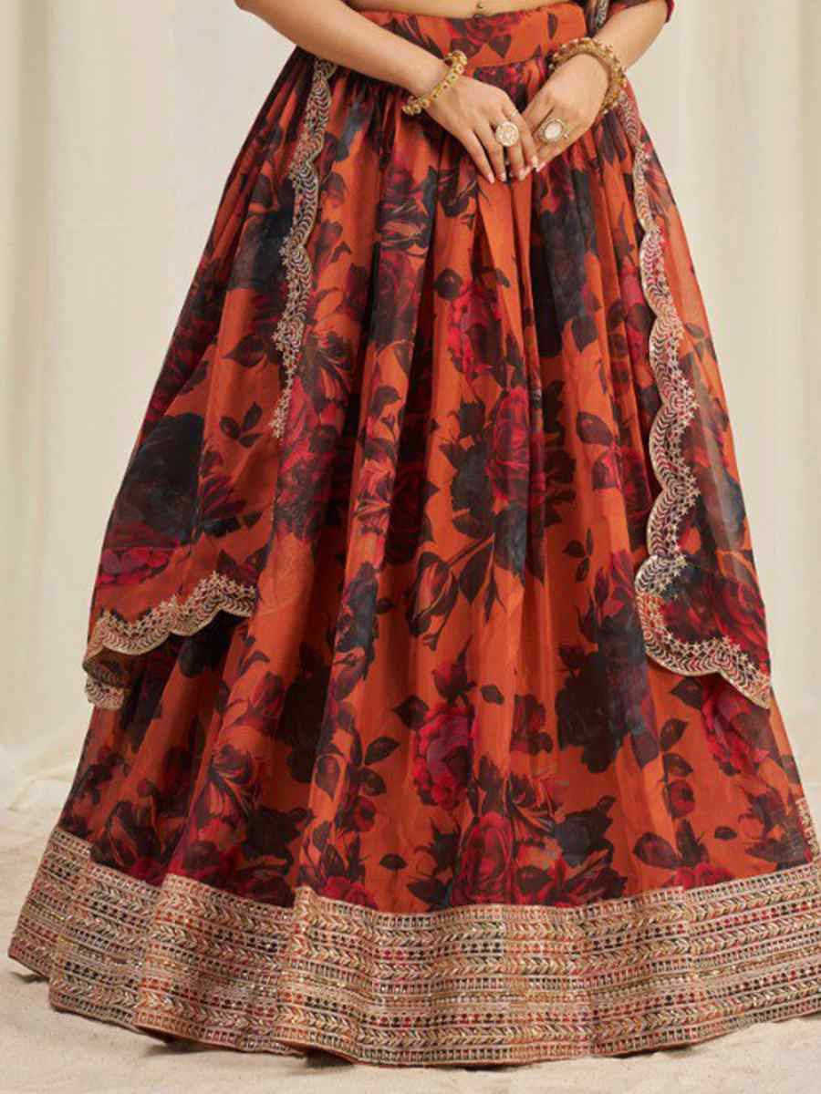 Multi Organza Embroidered Bridesmaid Wedding Heavy Border Lehenga Choli
