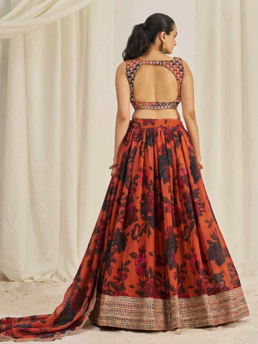 Multi Organza Embroidered Bridesmaid Wedding Heavy Border Lehenga Choli